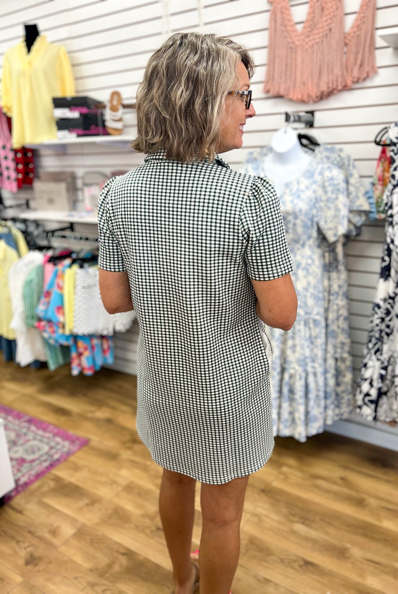 Hunter Green Gingham Half Zip Dress with Pockets - A'Bekah's Boutique