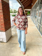 Hurry and Wait Brown Abstract Print Mock Neck Sweater - A'Bekah's Boutique