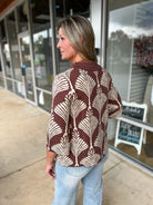 Hurry and Wait Brown Abstract Print Mock Neck Sweater - A'Bekah's Boutique