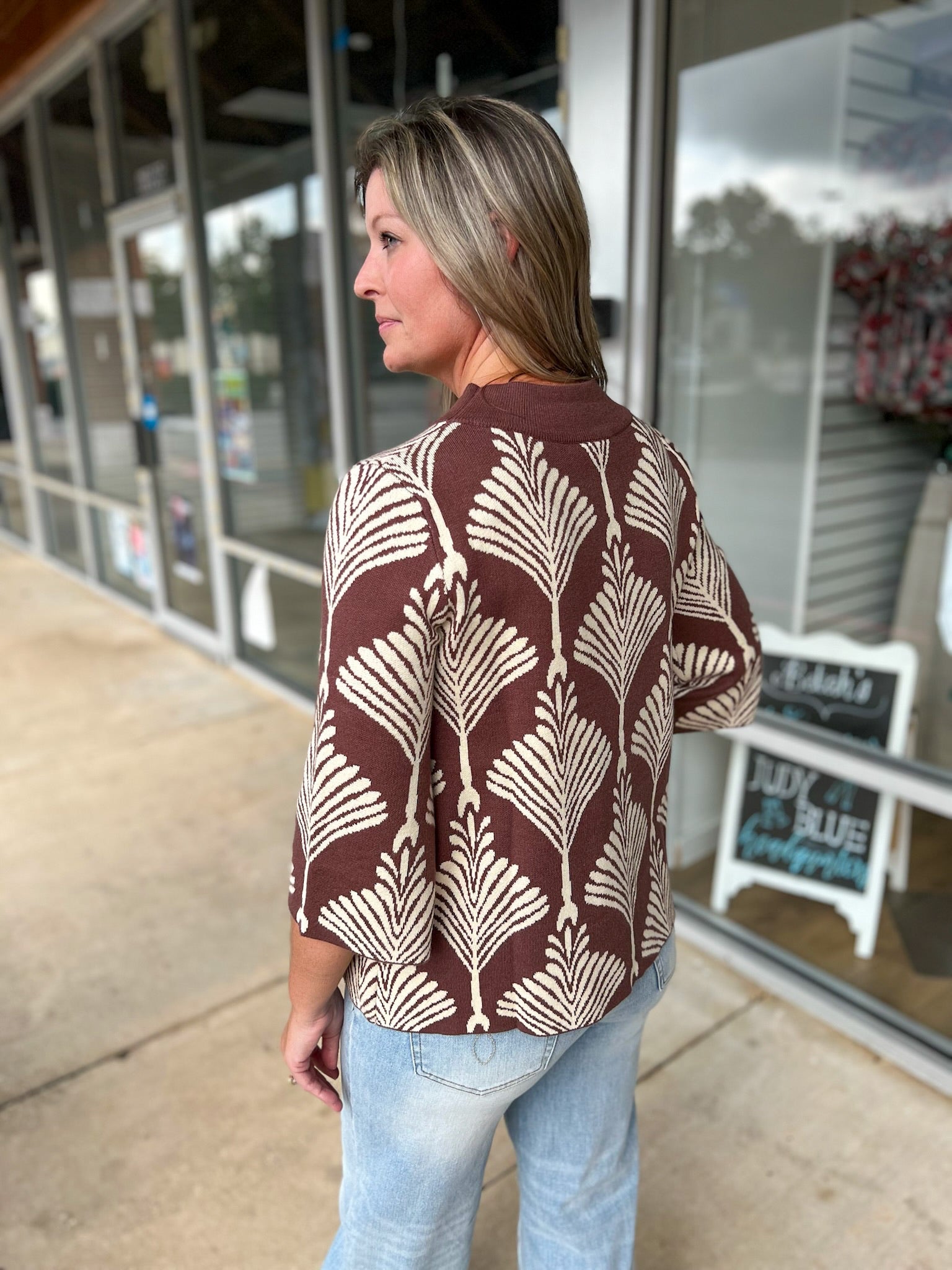 Hurry and Wait Brown Abstract Print Mock Neck Sweater - A'Bekah's Boutique