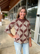 Hurry and Wait Brown Abstract Print Mock Neck Sweater - A'Bekah's Boutique