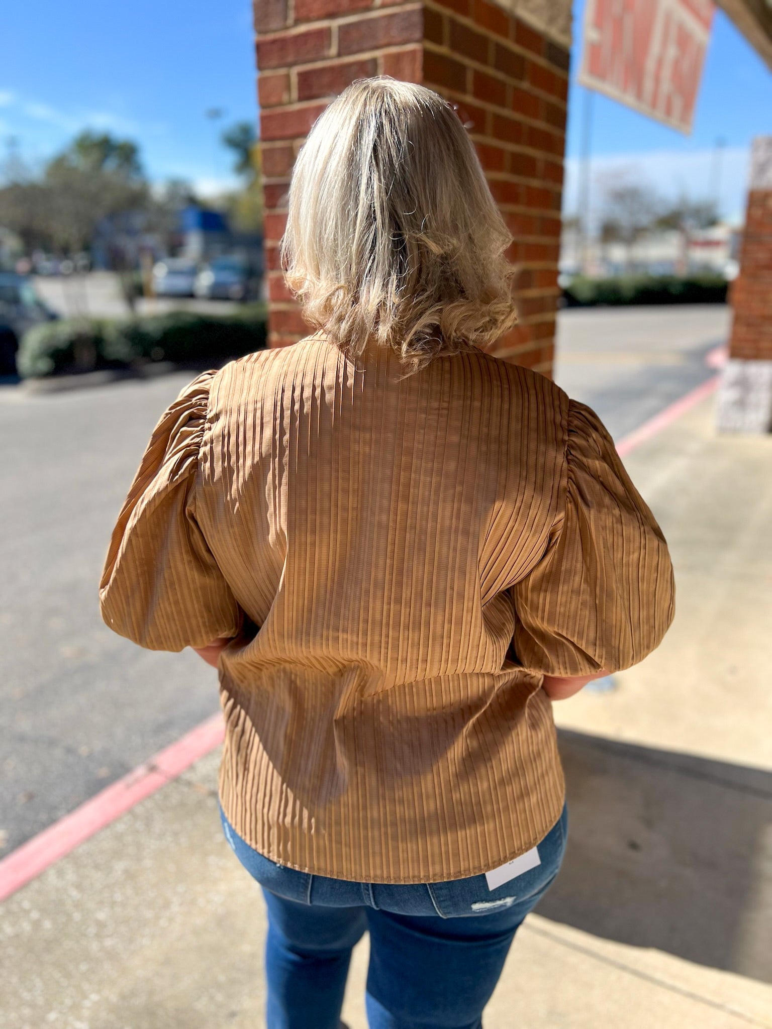 I Need You Taupe V - Neck Top with Short Puff Sleeves - A'Bekah's Boutique