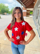 I See Stars Girls Red White and Blue Sequin Stars Top - A'Bekah's Boutique