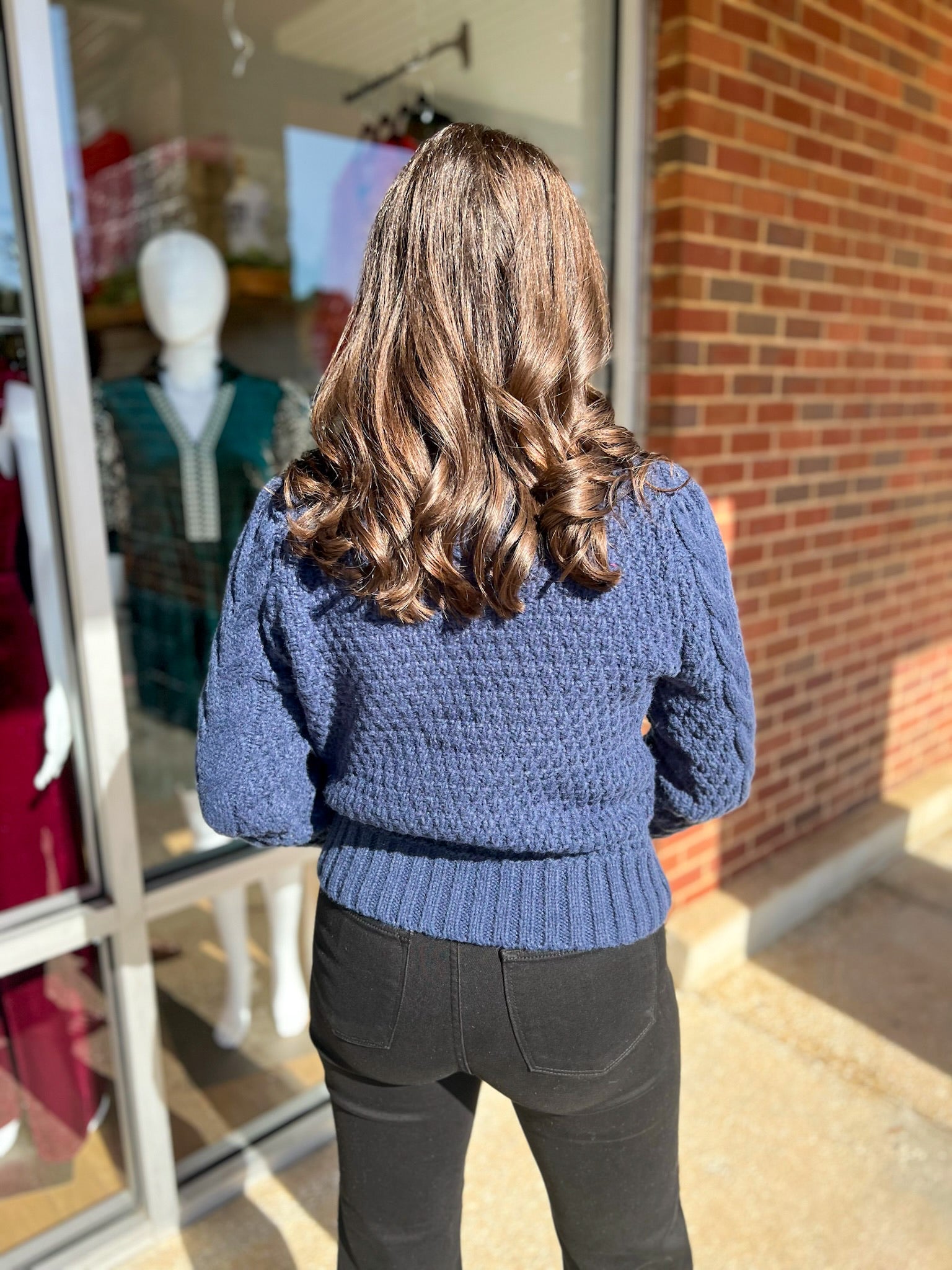 I'll Show You Navy Puff Shoulder Cable Knit Sweater with Mock Neck - A'Bekah's Boutique