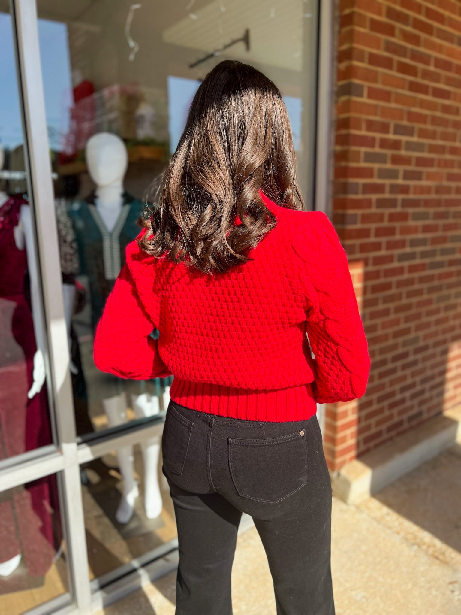 I'll Show You Red Puff Shoulder Cable Knit Sweater with Mock Neck - A'Bekah's Boutique
