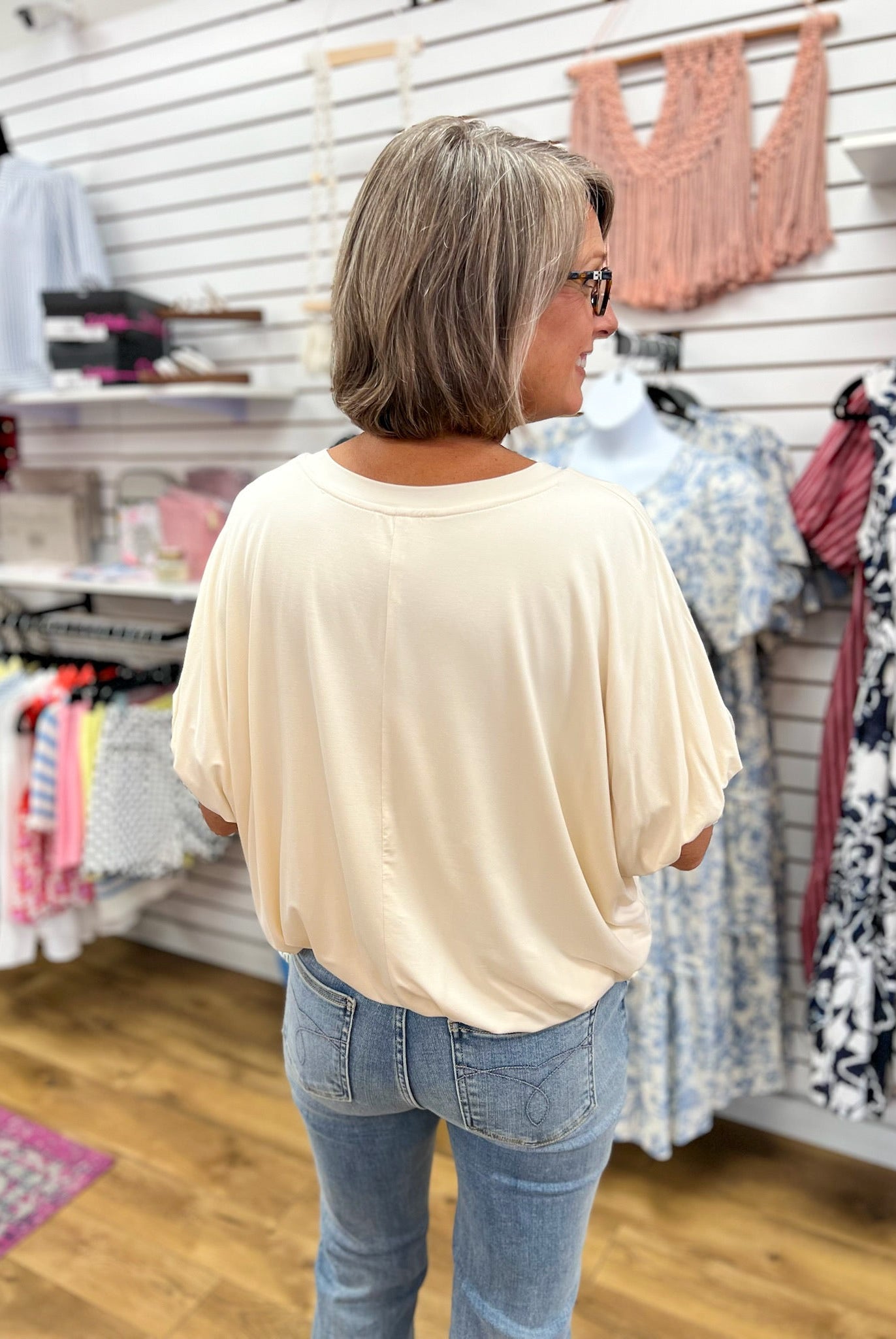 Ivory Short Sleeve Top with Bubble Sleeves and Hem - A'Bekah's Boutique