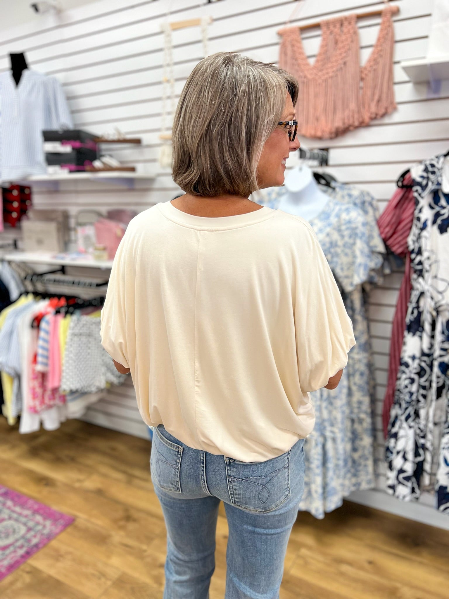 Ivory Short Sleeve Top with Bubble Sleeves and Hem - A'Bekah's Boutique