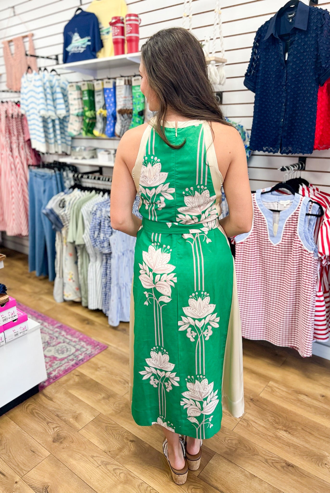 Jade Green Floral Sleeveless Midi Dress with Self Tie Waist - A'Bekah's Boutique