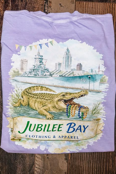 Jubilee Bay Lavender Short Sleeve Mobile Mardi Gras Graphic Tee - A'Bekah's Boutique