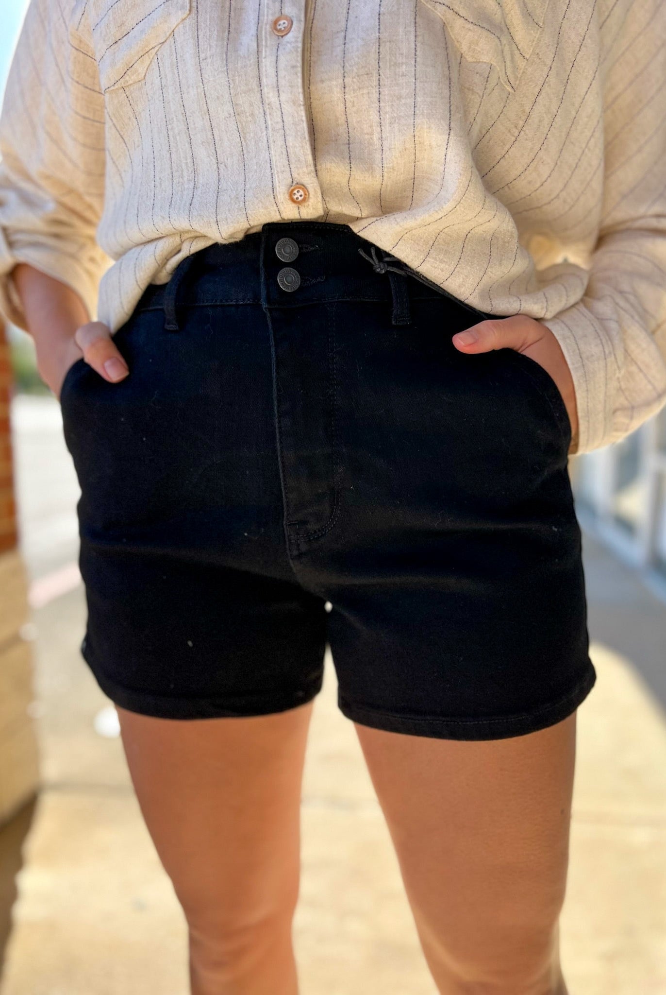 Judy Blue Black High Waisted Trouser Shorts 4.5" Inseam (C) - A'Bekah's Boutique