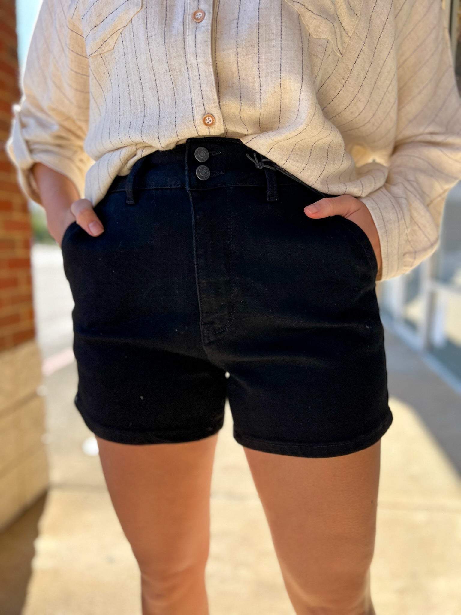 Judy Blue Black High Waisted Trouser Shorts 4.5" Inseam (C) - A'Bekah's Boutique