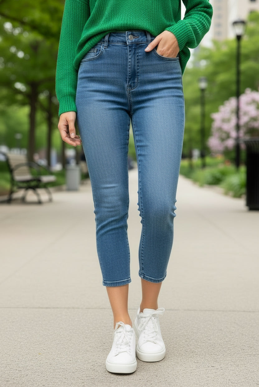 Judy Blue Cool Denim High Waist Pull On Cropped Jeans (R) - A'Bekah's Boutique