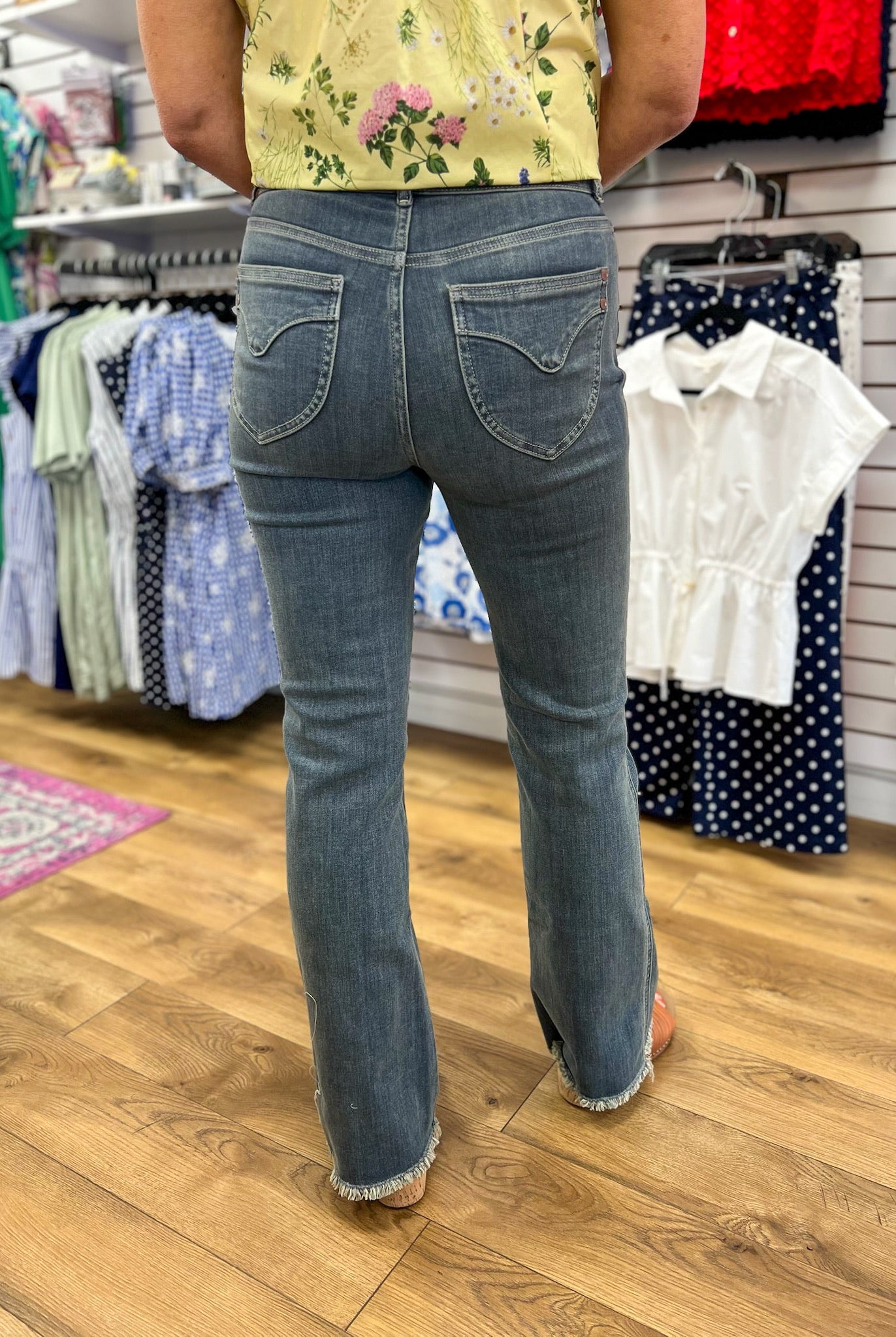 Judy Blue Daisy Bootcut Jeans with Frayed Hem 32" Inseam - A'Bekah's Boutique