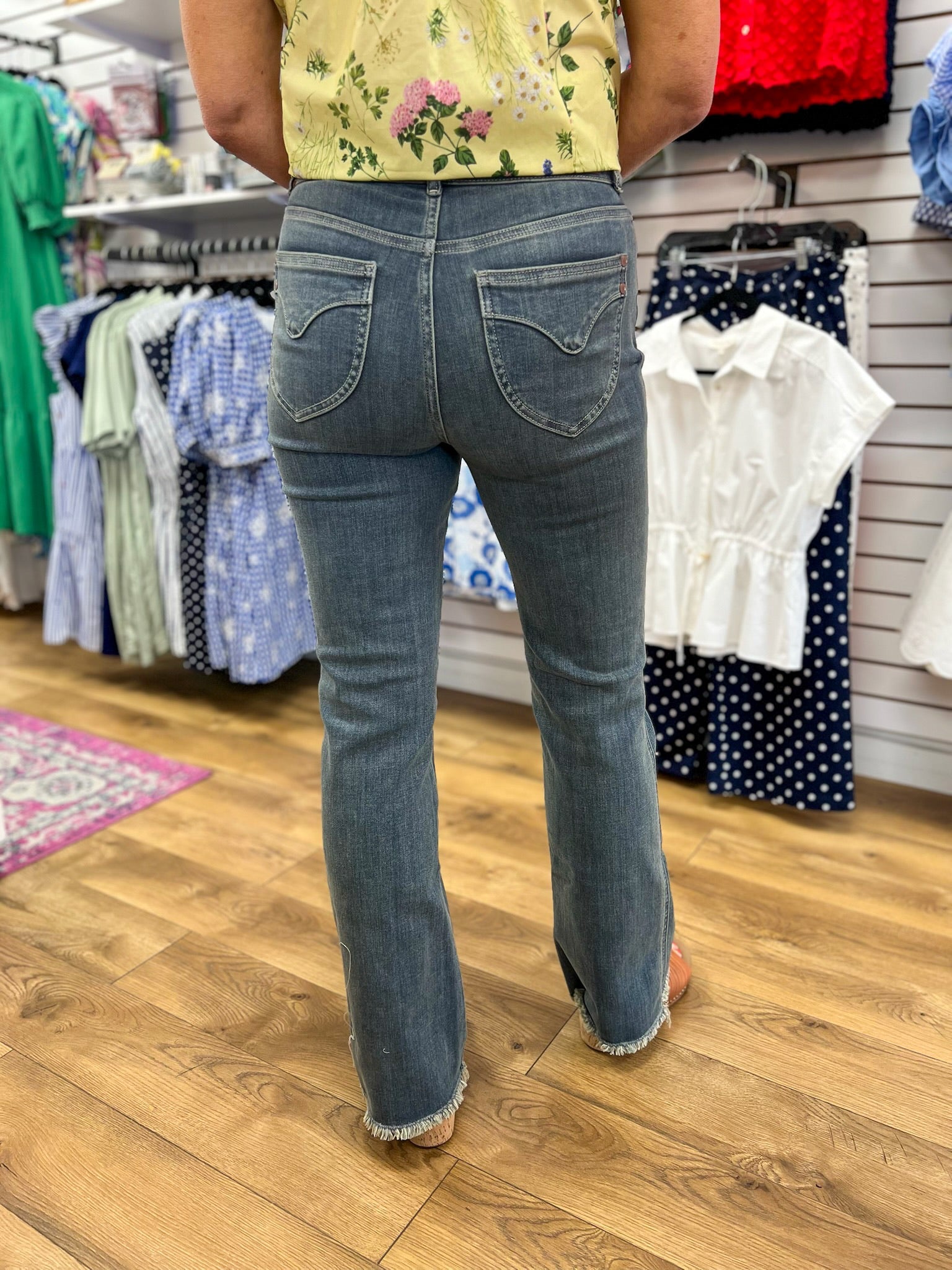 Judy Blue Daisy Bootcut Jeans with Frayed Hem 32" Inseam - A'Bekah's Boutique