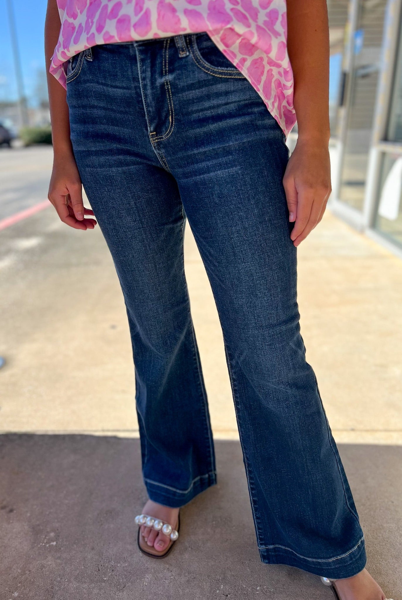 Judy Blue Dark High Waisted Petite Trouser Flare Jeans 30" Inseam (R) - A'Bekah's Boutique