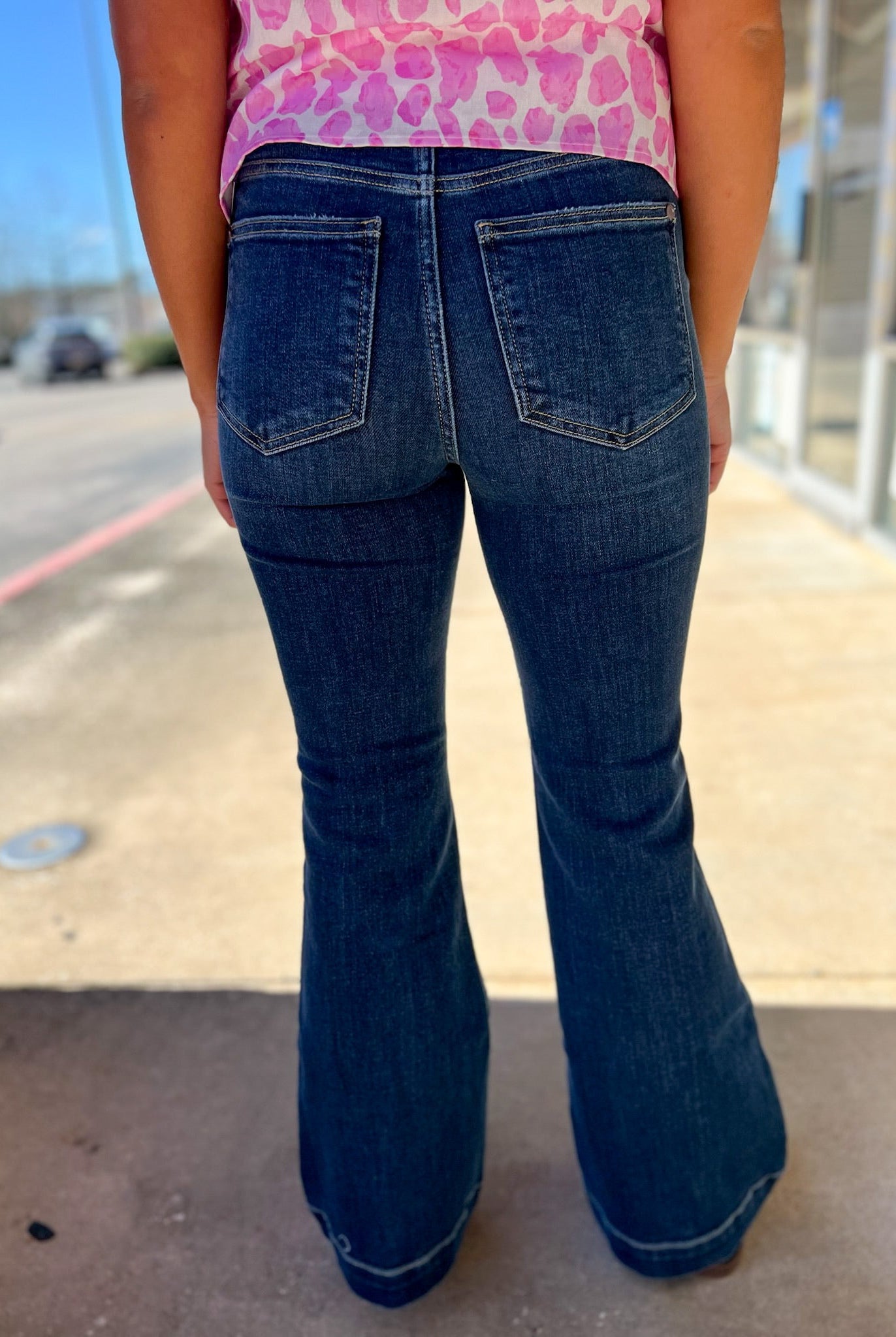 Judy Blue Dark High Waisted Petite Trouser Flare Jeans 30" Inseam (R) - A'Bekah's Boutique