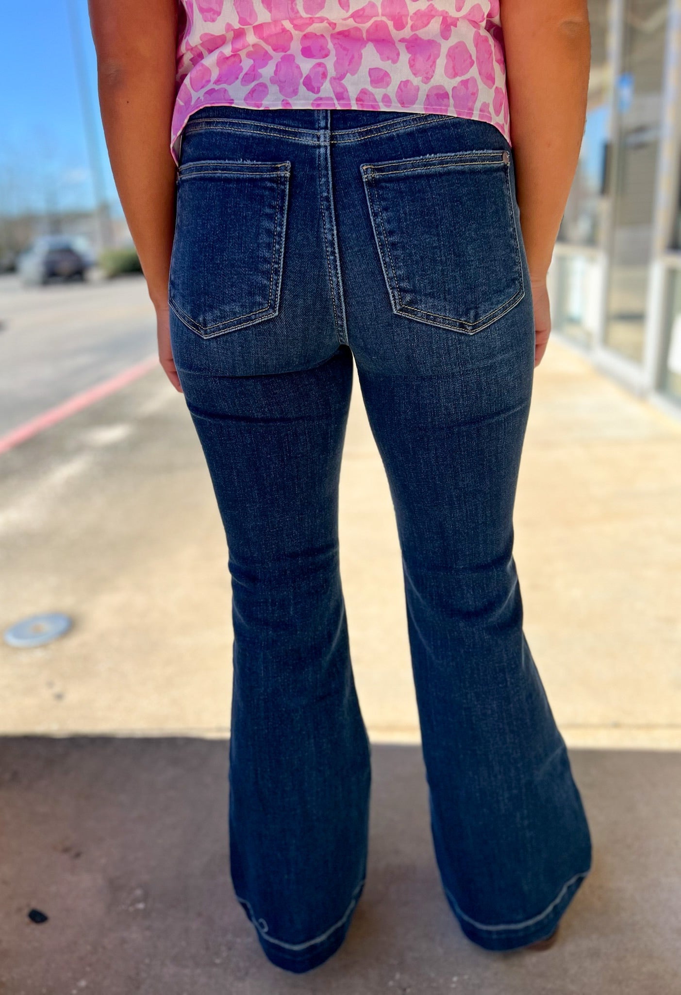 Judy Blue Dark High Waisted Petite Trouser Flare Jeans 30" Inseam (R) - A'Bekah's Boutique