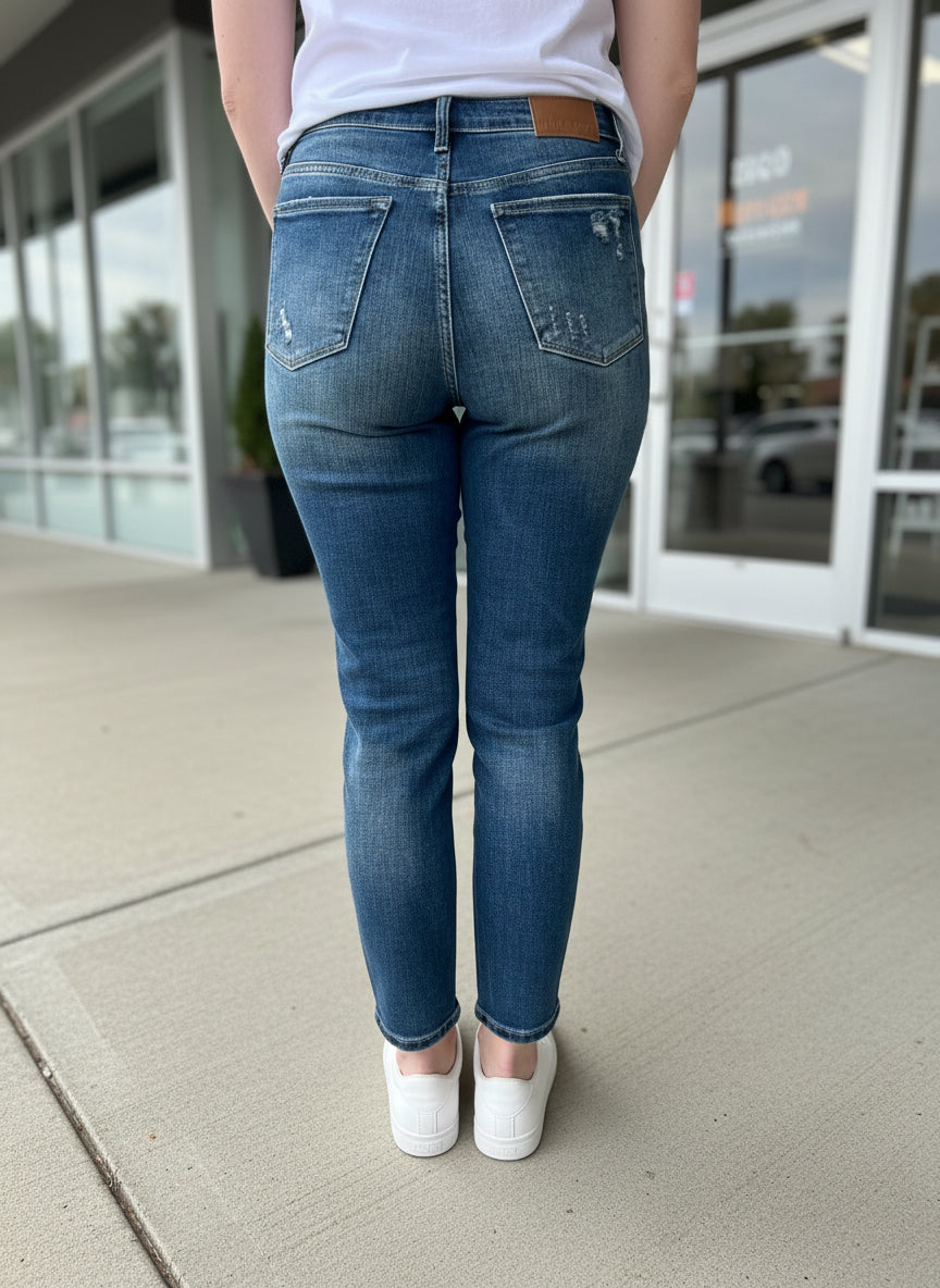 Judy Blue Dark HW Slim Jeans with Tummy Control - A'Bekah's Boutique