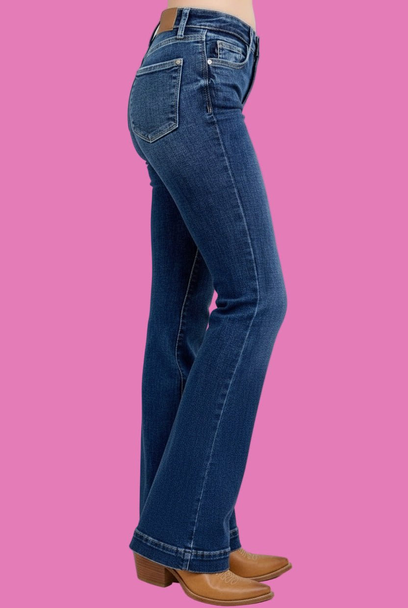 Judy Blue Dark Wash High Waisted Trouser Flare Jeans 33.5" Inseam - A'Bekah's Boutique