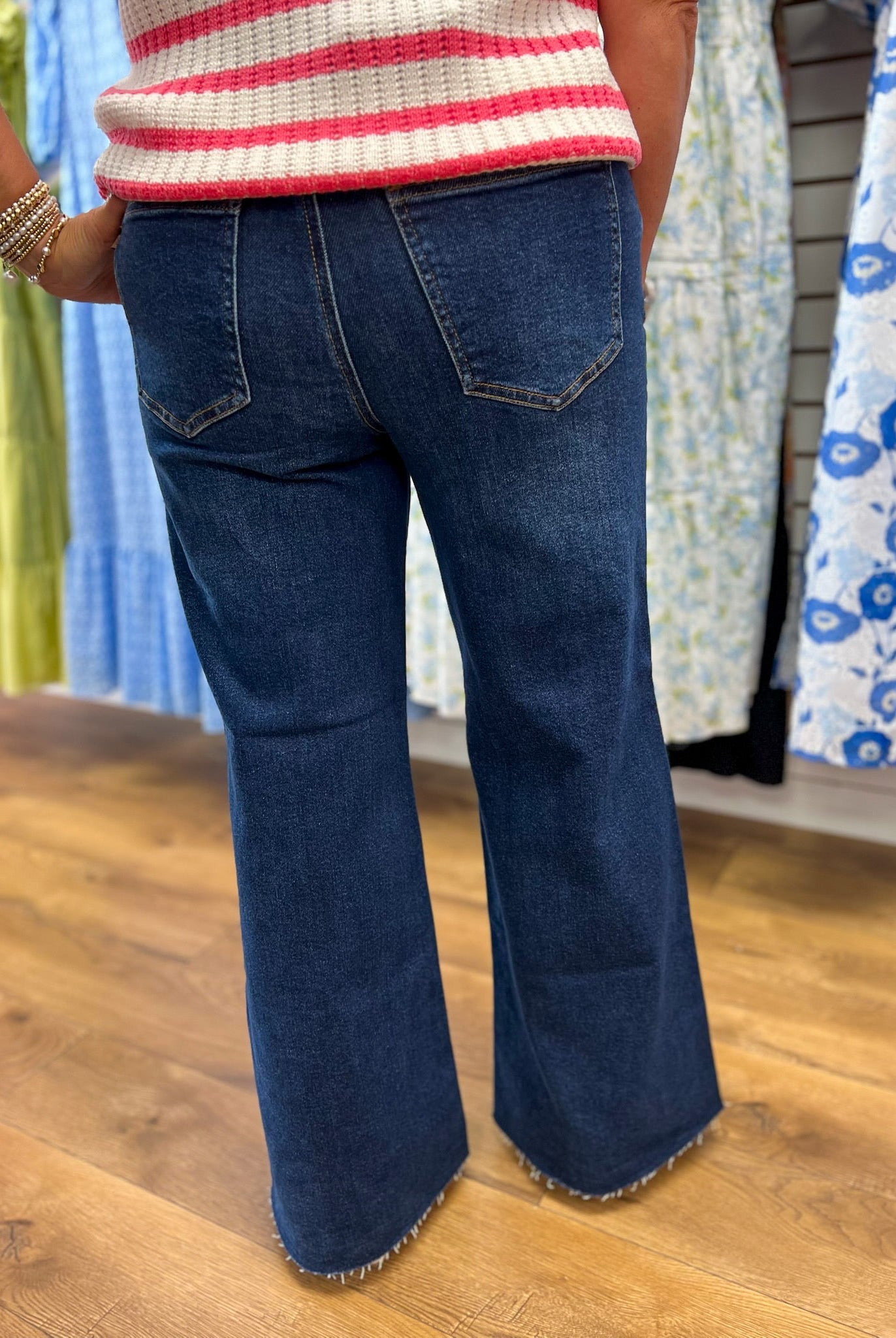 Judy Blue Dark Wash Retro Wide Leg Jeans with Adjustable Waist 32" Inseam - A'Bekah's Boutique