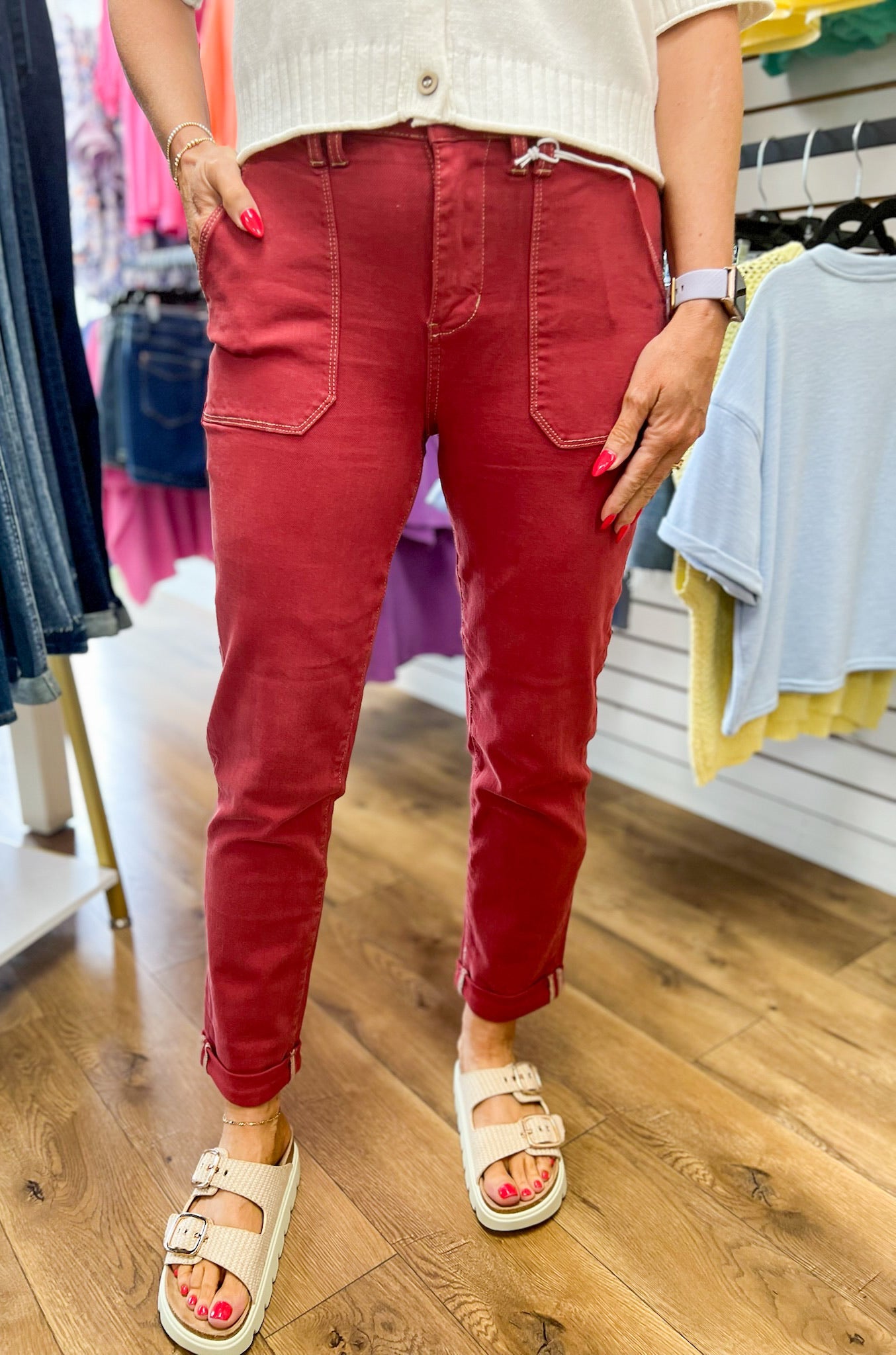 Judy Blue Haute Red High Waisted Aurora Weekender Jeans 28" Inseam - A'Bekah's Boutique