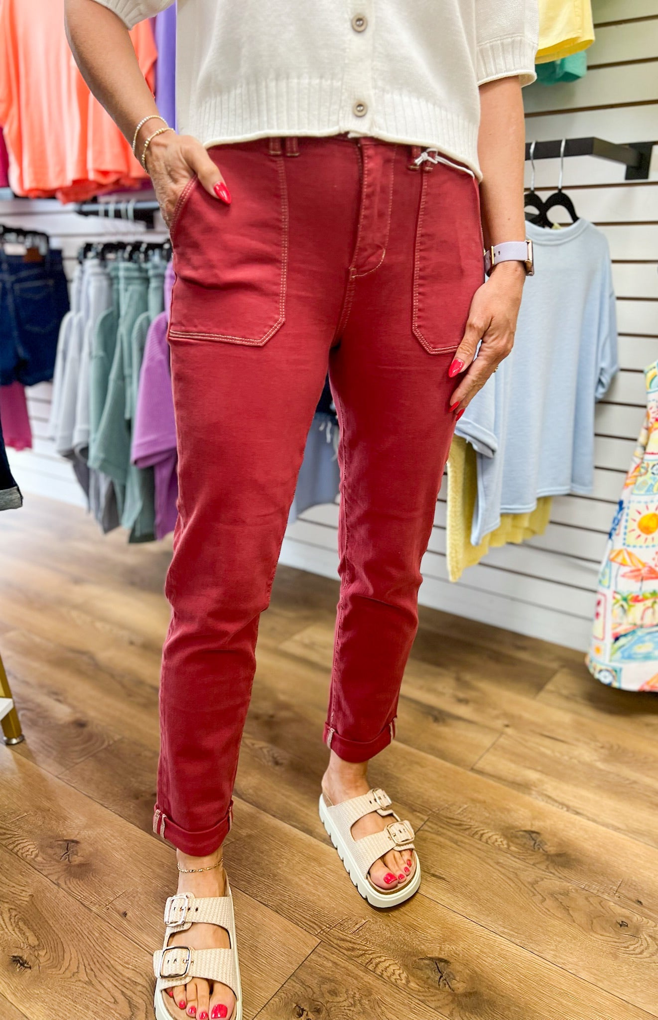 Judy Blue Haute Red High Waisted Aurora Weekender Jeans 28" Inseam - A'Bekah's Boutique