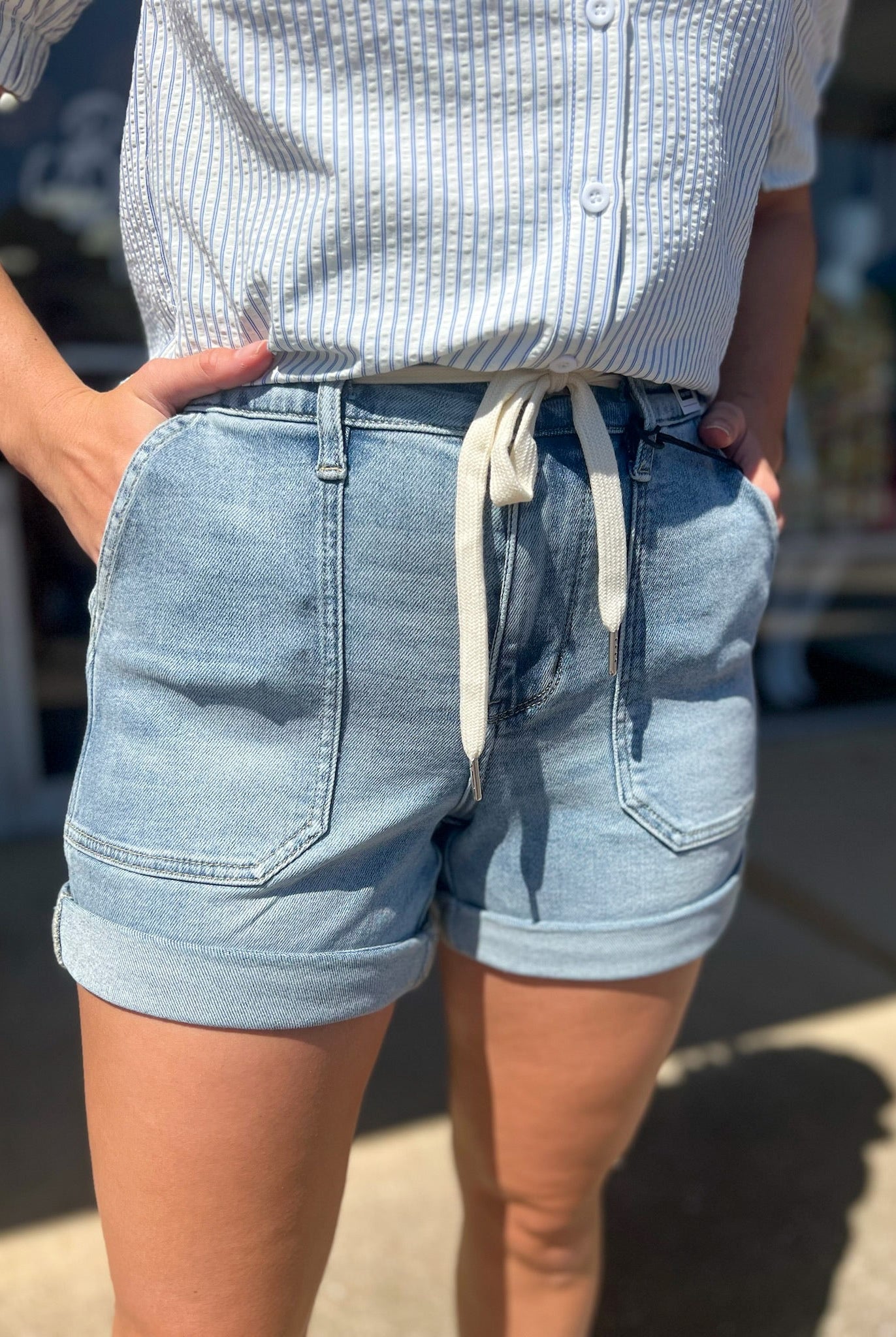 Judy Blue High Waisted Cuff Jogger Denim Shorts - A'Bekah's Boutique