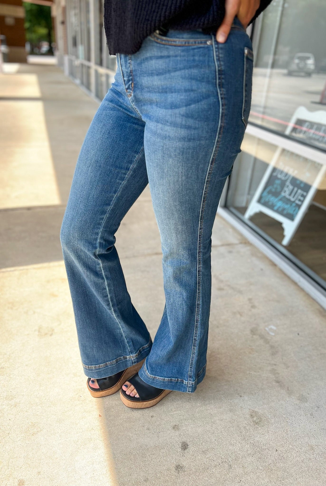 Judy Blue High Waisted Double Button 33" Inseam Flare Leg Jeans with Tummy Control - A'Bekah's Boutique