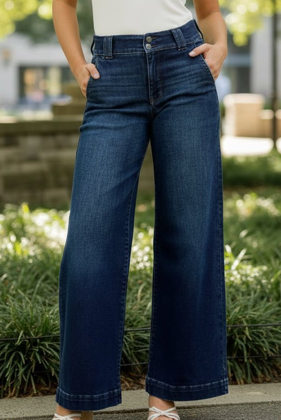 Judy Blue High Waisted Wide Leg Trouser Jeans Short Inseam - A'Bekah's Boutique