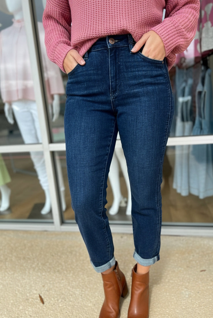 Judy Blue HW Dark Wash Boyfriend Jeans - A'Bekah's Boutique
