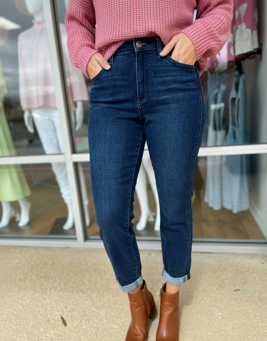 Judy Blue HW Dark Wash Boyfriend Jeans - A'Bekah's Boutique