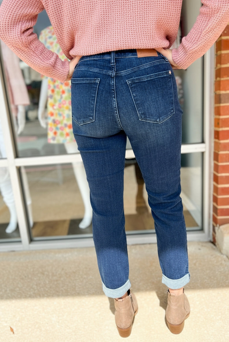 Judy Blue HW Dark Wash Boyfriend Jeans - A'Bekah's Boutique