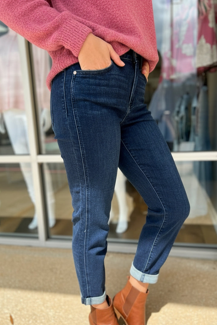 Judy Blue HW Dark Wash Boyfriend Jeans - A'Bekah's Boutique