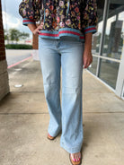 Judy Blue Light Wash High Waisted Wide Leg Criss Cross Jeans - A'Bekah's Boutique