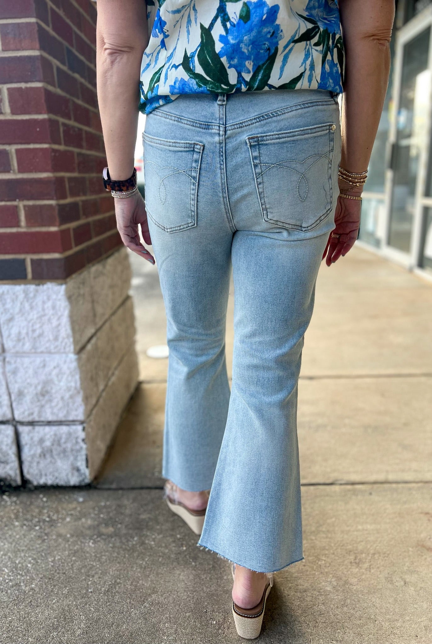 Judy Blue Light Wash Mid Rise Kick Flare Jeans with Raw Hem 26.5" Inseam - A'Bekah's Boutique
