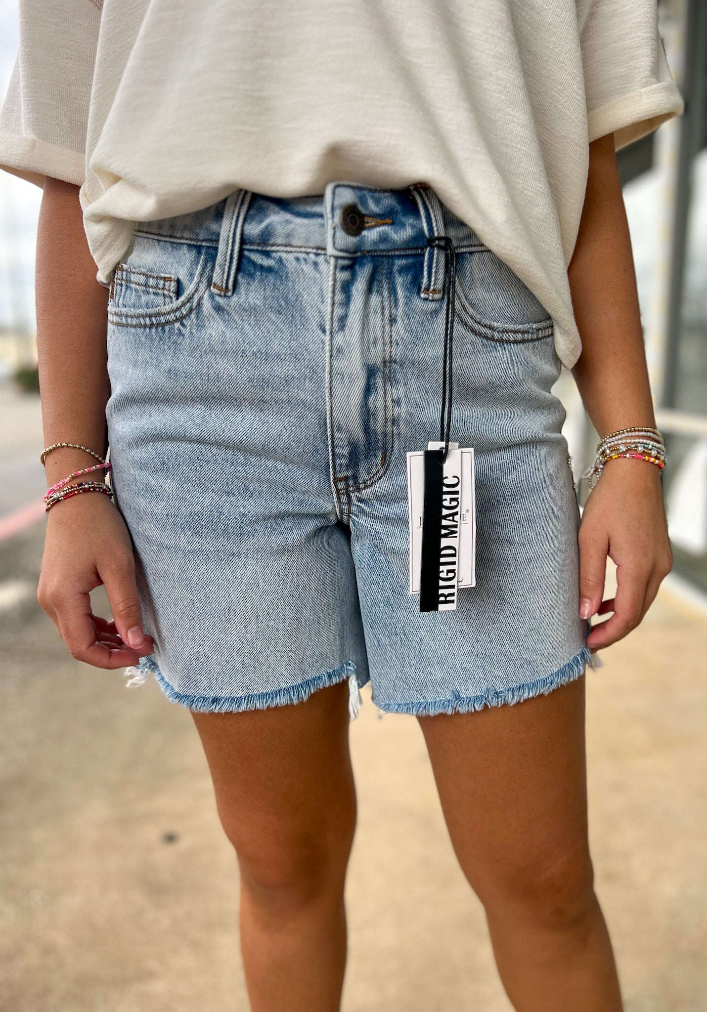 Judy Blue Light Wash Rigid Magic Denim Dad Shorts 6" Inseam - A'Bekah's Boutique