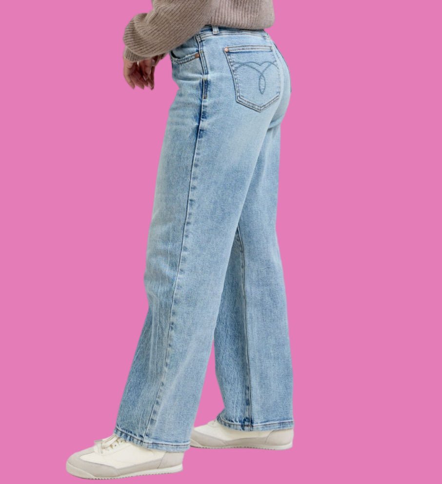 Judy Blue Medium Denim Petite Rigid Magic Straight Jeans 28" Inseam - A'Bekah's Boutique