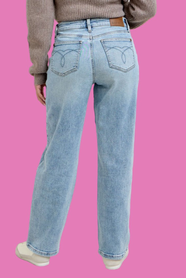 Judy Blue Medium Denim Petite Rigid Magic Straight Jeans 28" Inseam - A'Bekah's Boutique