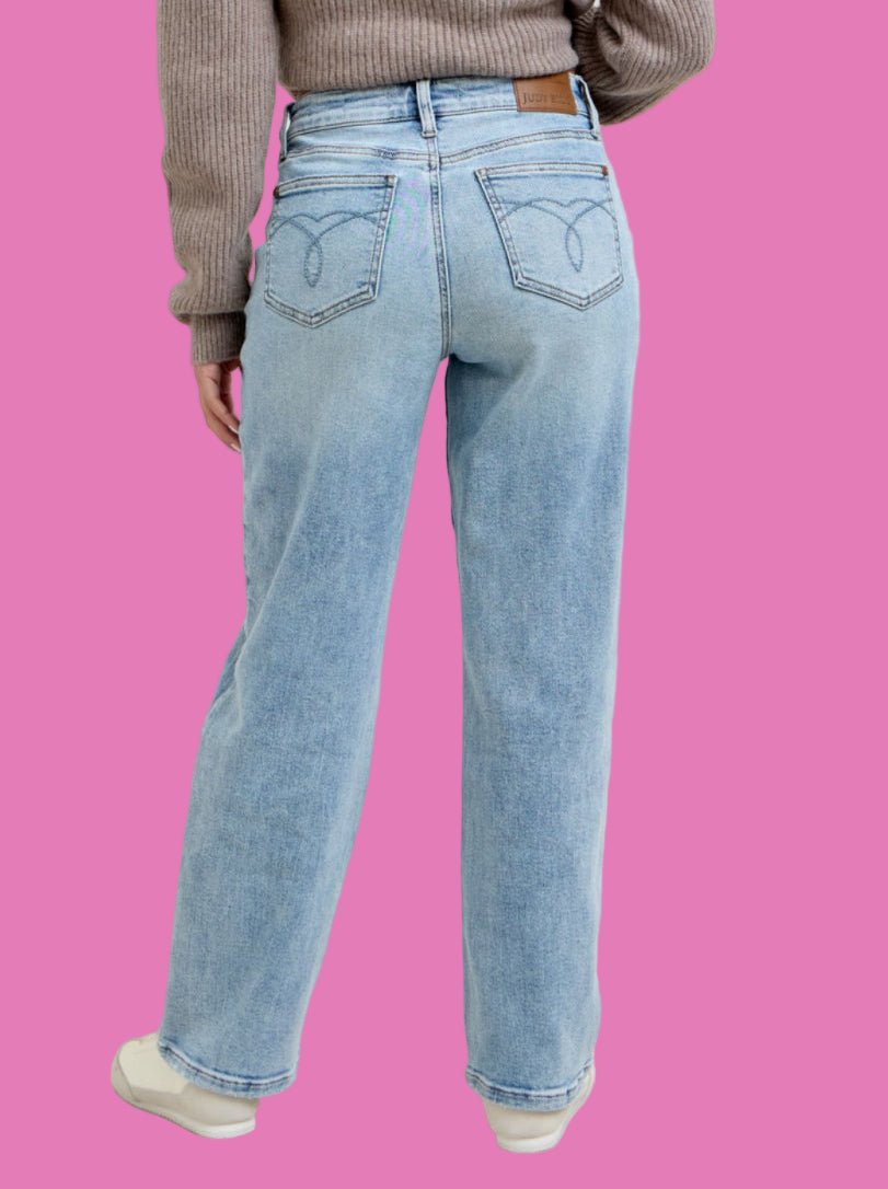 Judy Blue Medium Denim Petite Rigid Magic Straight Jeans 28" Inseam - A'Bekah's Boutique