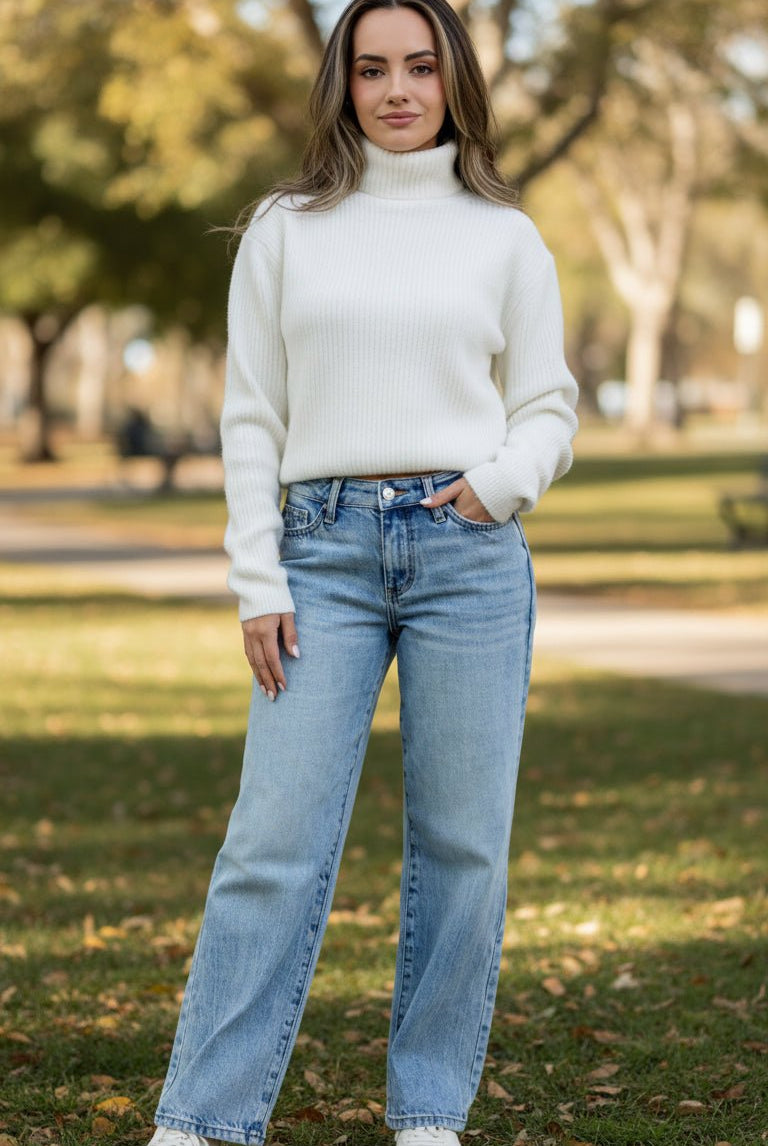 Judy Blue Medium Denim Petite Rigid Magic Straight Jeans 28" Inseam - A'Bekah's Boutique