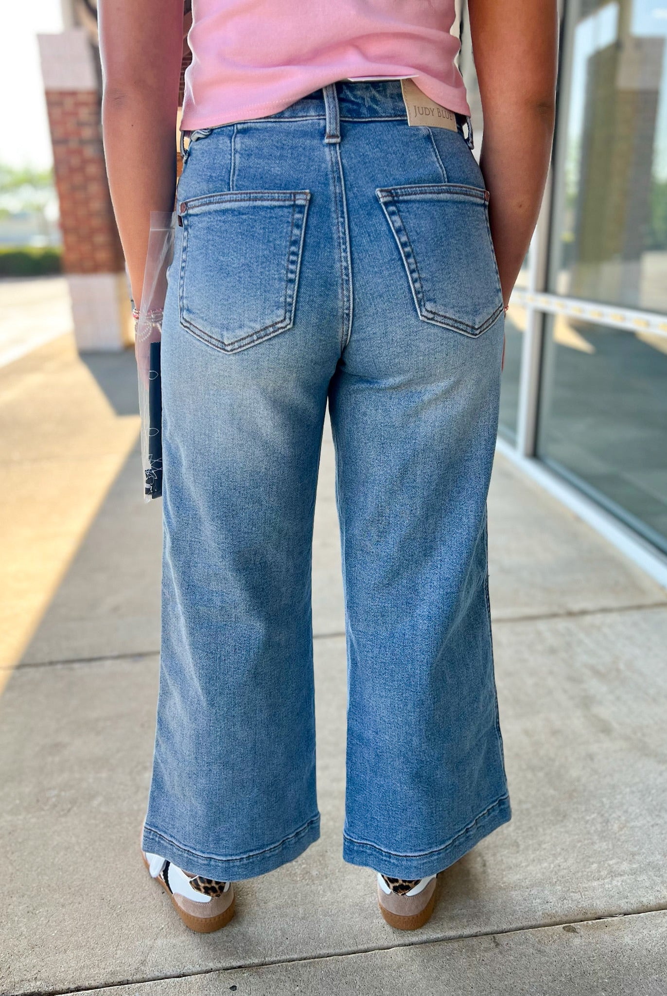 Judy Blue Mid Rise Ankle Wide Leg Jeans with Bandana Loop 27.5" Inseam - A'Bekah's Boutique