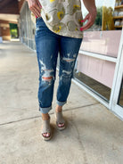 Judy Blue Mid Rise Cuffed Destroyed Boyfriend Jeans - A'Bekah's Boutique