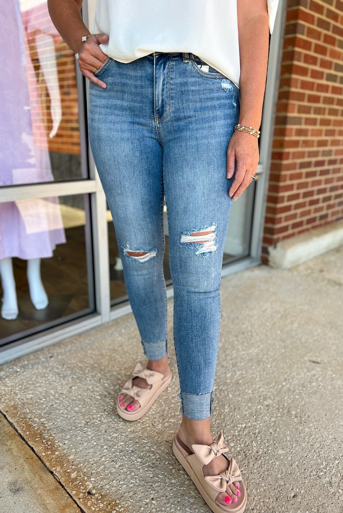 Judy Blue Mid Rise Cuffed Skinny Jeans - A'Bekah's Boutique
