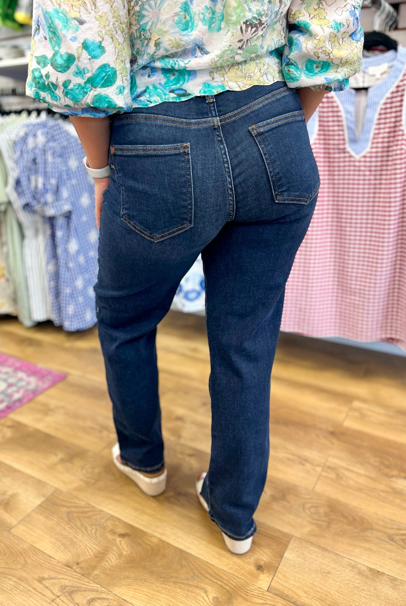 Judy Blue Mid Rise Dark Denim Straight Leg Jeans 30" Inseam - A'Bekah's Boutique