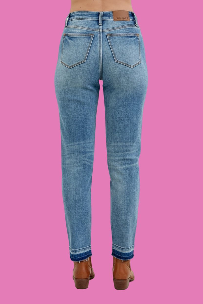 Judy Blue Mid Rise Rigid Magic Release Hem Boyfriend Jeans - A'Bekah's Boutique