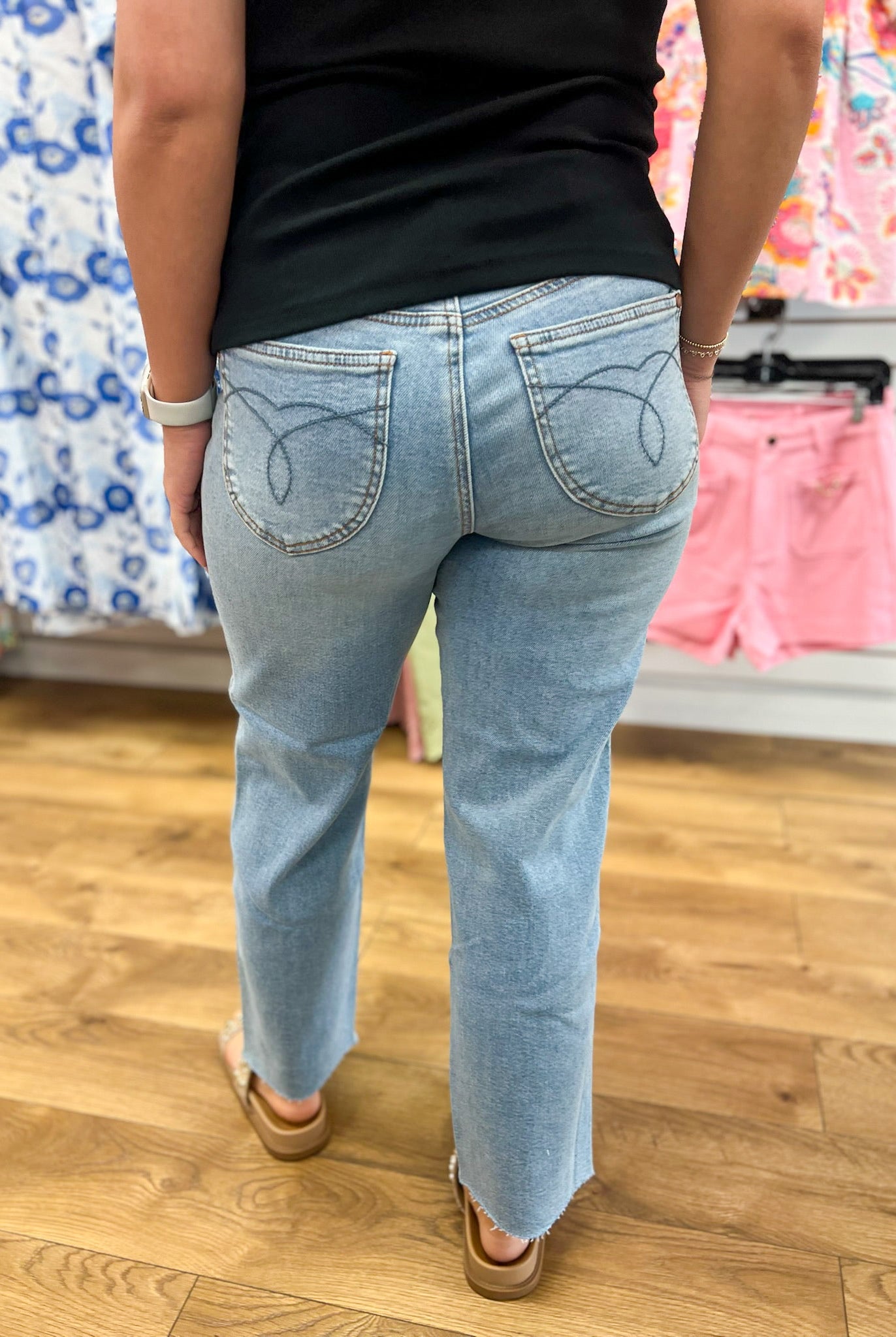 Judy Blue Mid Rise Straight Ankle Denim with Bandana Loop 28" Inseam - A'Bekah's Boutique