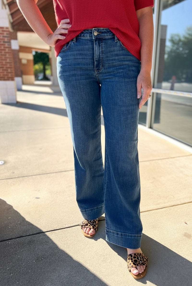Judy Blue Mid Rise Trouser Wide Leg Jeans - A'Bekah's Boutique