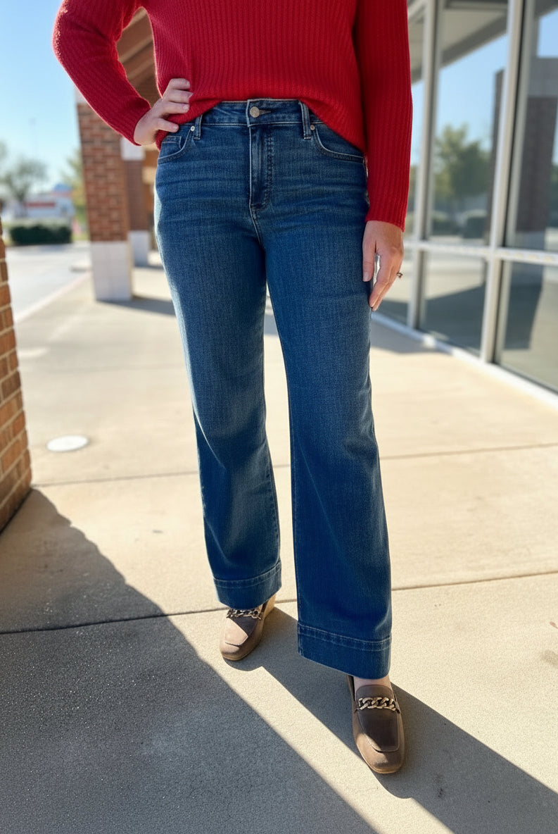 Judy Blue Mid Rise Trouser Wide Leg Jeans - A'Bekah's Boutique
