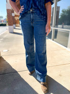 Judy Blue Mid Rise Trouser Wide Leg Jeans - A'Bekah's Boutique