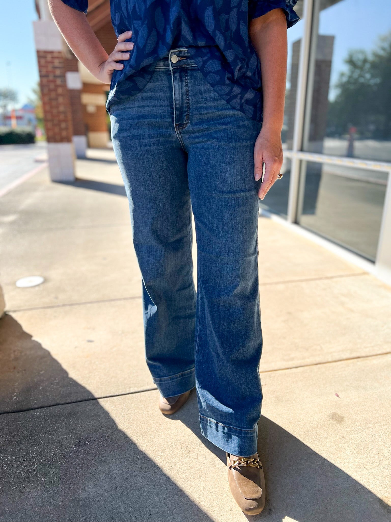 Judy Blue Mid Rise Trouser Wide Leg Jeans - A'Bekah's Boutique